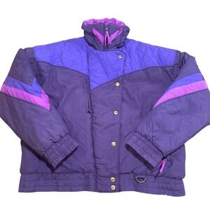 Vintage 80s 90s Purple Colorblock Puffer Jacket Quilted Ski Coat Retro Gorpcore